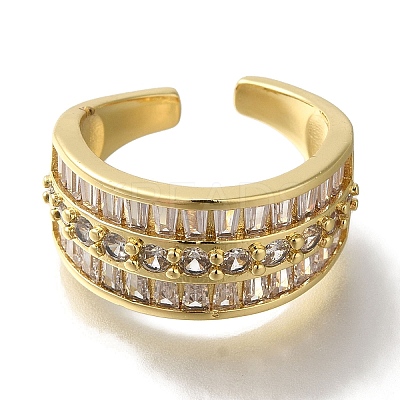 Rack Plating Brass Clear Cubic Zirconia Wide Open Cuff Rings RJEW-S411-20G-1
