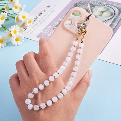 Natural Malaysia Jade & 304 Stainless Steel Round Beaded Mobile Straps HJEW-SW00043-05-1