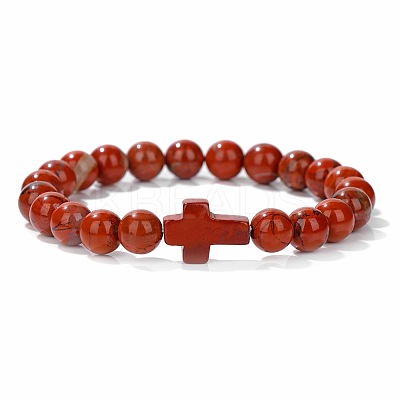 Natural Red Jasper Round Beads Stretch Bracelets LS-YG0612-17-1