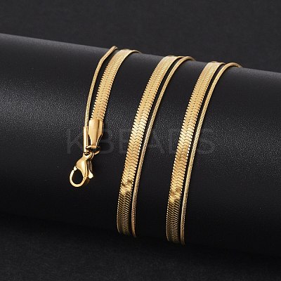 316 Stainless Steel Round Snake and Herringbone Chains Double Layer Necklace for Women Men NJEW-C025-01G-1