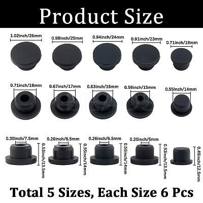 30Pcs 5 Styles Silicone Hole Plugs AJEW-GF0011-63E-1
