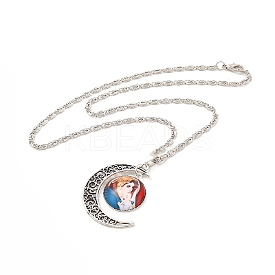 Glass Religion Fairy with Crescent Moon Pendant Necklace LS-NJEW-P270-01A-1