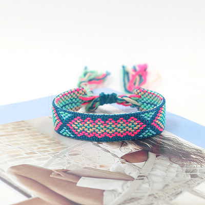Polyester Braided Rhombus Pattern Cord Bracelet FIND-PW0013-004A-19-1