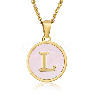 Natural Shell Initial Letter Pendant Necklace LE4192-13-1