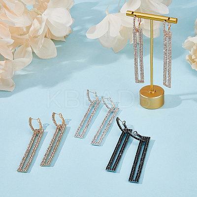 4 Pairs 4 Colors Rhinestone Hollow Rectangle Dangle Hoop Earrings EJEW-FI0002-67-1