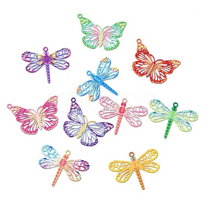40Pcs 10 Styles Spray Painted 430 Stainless Steel Filigree Pendants STAS-CJ0002-53-1