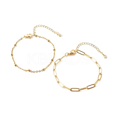 304 Stainless Steel Paperclip & Satellite Chains Bracelet Set BJEW-JB06523-1