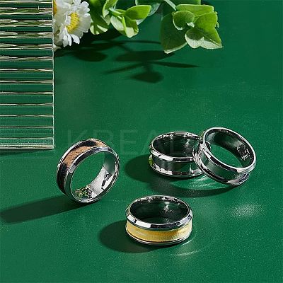 12Pcs Stainless Steel Grooved Finger Ring Settings STAS-UN0038-94C-1