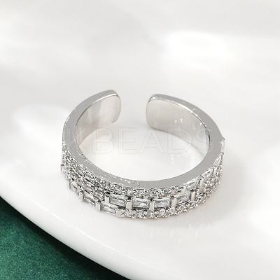 Brass Micro Pave Cubic Zirconia Cuff Rings for Women RJEW-F182-04P-1
