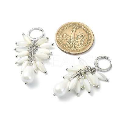 Dyed Natural Shell & Shell Pearl Teardrop Dangle Leverback Earrings EJEW-TA00297-1
