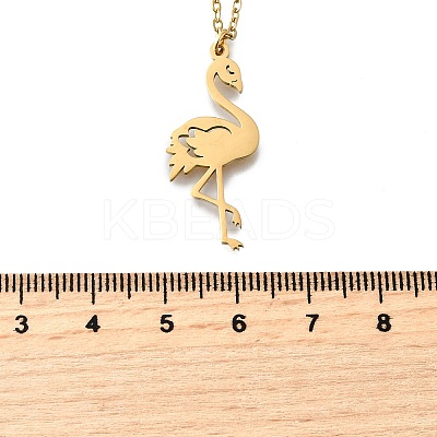 304 Stainless Steel Flamingo Shaped Pendant Cable Chain Necklaces for Women Men NJEW-Q032-02A-G-1