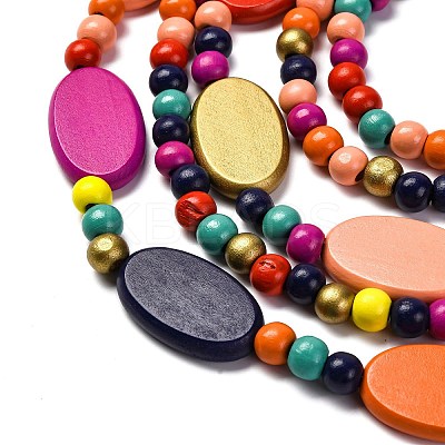 Handmade Wood Beads Multi-Layer Necklaces & Boho Dangle Earrings Set SJEW-A001-01A-1