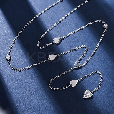 304 Stainless Steel Crystal Rhinestone Heart Lariat Necklaces NJEW-R026-10P-1