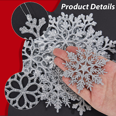 36Pcs Glitter Christmas Snowflake Plastic Hanging Ornaments HJEW-GF0001-64A-1