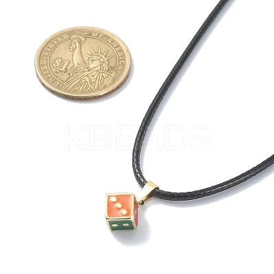 Alloy Enamel Dice Pendant Necklace with Polyester Cords NJEW-JN04515-1