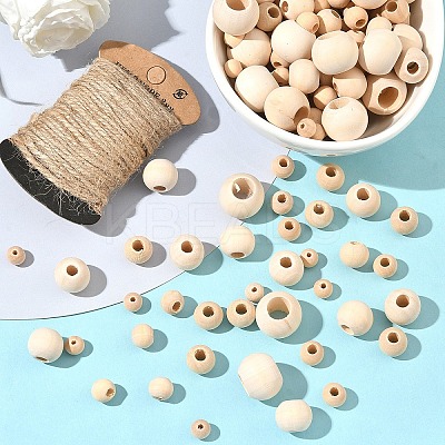 400Pcs 5 Styles Natural Unfinished Wood Beads WOOD-YW0001-64-1