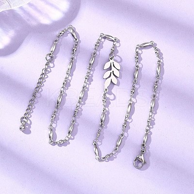 201 Stainless Steel Leaf Pendant 304 Stainless Steel Chain Necklaces NJEW-JN05674-1
