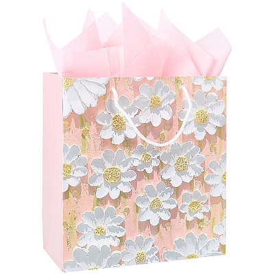 1Pc Flower Printed Paper Gift Storage Bags with Rope Handle ABAG-SP0001-09B-1