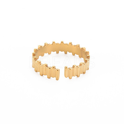 Ion Plating(IP) 304 Stainless Steel Stripe Open Cuff Ring for Women RJEW-S405-233G-1
