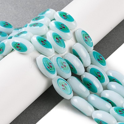Printing Glass Oval Beads for Necklaces Bracelets Making GLAA-B020-01A-09-1