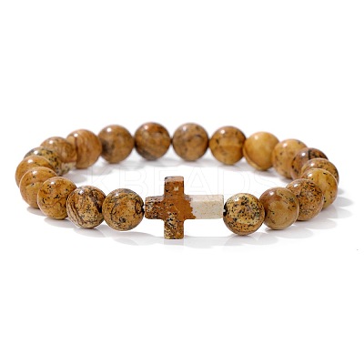 Natural Picture Jasper Round Beads Stretch Bracelets YG0612-9-1