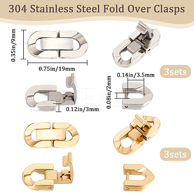 6Pcs 2 Colors 304 Stainless Steel Fold Over Clasps STAS-BBC0003-02-1