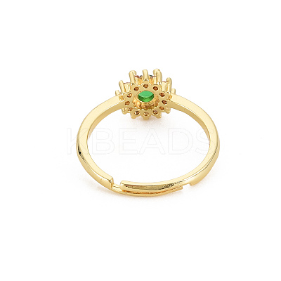 Flat Round Glass Adjustable Ring with Cubic Zirconia LS-RJEW-S049-009G-1