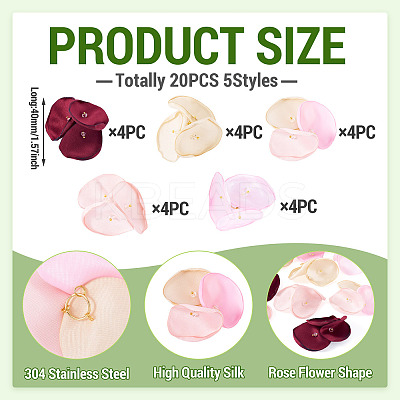 20Pcs 5 Style Silk Artificial Rose Flower Pendants PALLOY-TA00198-1