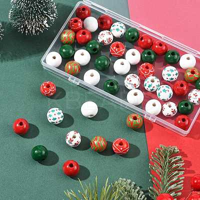 50Pcs 7 Colors Christmas Spray Painted Wood European Beads WOOD-FS0002-43-1