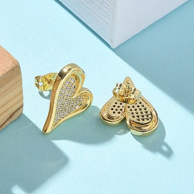 Brass Micro Pave Clear Cubic Zirconia Stud Earrings for Women EJEW-U034-01G-02-1