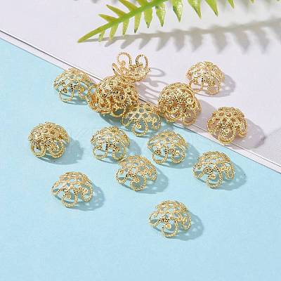 Flower Brass Fancy Bead Caps KK-P032-01-NR-1