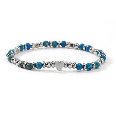 Dyed Natural Blue Imperial Jasper Round Beaded Stretch Bracelets EV1340-3-1