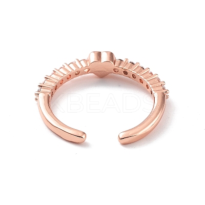 Heart Rack Plating Brass Micro Pave Clear Cubic Zirconia Open Rings RJEW-D020-12RG-1
