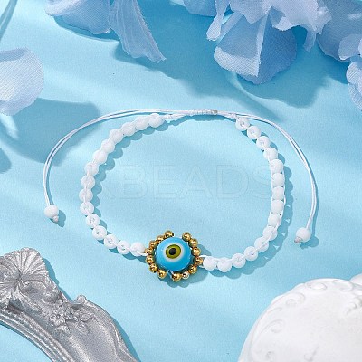 Handmade Lampwork Evil Eye & Glass Seed Beads Braided Bead Bracelets BJEW-MZ00090-1
