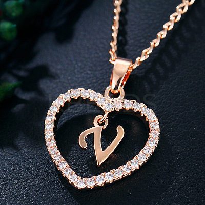 Alloy Crystal Rhinestone Heart with Initial Pendant Necklaces WGD4CFD-22-1