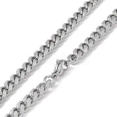 Non-Tarnish 201 Stainless Steel Cuban Link Chain Necklace with 304 Stainless Steel Clasps for Men Women NJEW-M194-01A-P-1