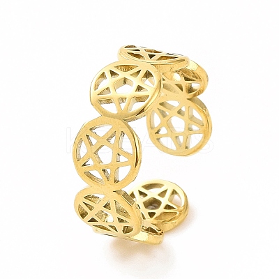 Ion Plating(IP) 304 Stainless Steel Star of David Open Cuff Ring for Women RJEW-C053-01G-1