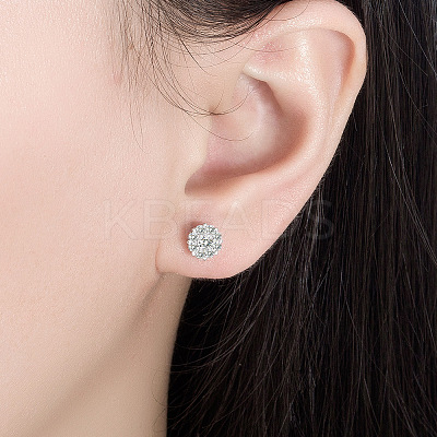 Flower Brass Micro Pave Clear Cubic Zirconia Stud Earrings FS-WGDAB53-02-1