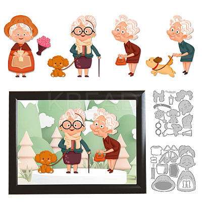 Grandma with Dog Carbon Steel Cutting Dies Stencils DIY-WH0309-2024-1