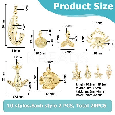 20Pcs 10 Styles Sea Animals Brass Pendants KK-HS0001-26-1