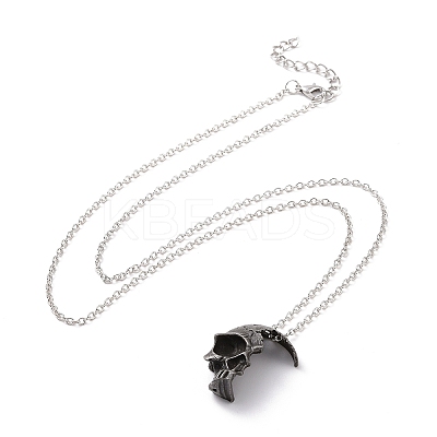Retro Alloy Broken Half Skull Pendant Necklace for Men Women NJEW-B085-04A-1
