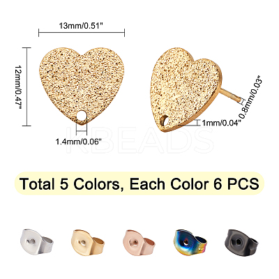 30Pcs 5 Colors Ion Plating(IP) 304 Stainless Steel Stud Earring Findings EJEW-UN0001-66-1