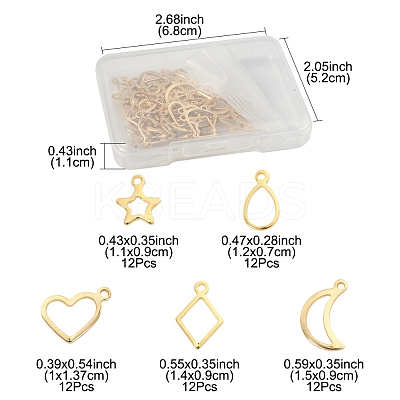 60Pcs 5 Styles 304 Stainless Steel Charms STAS-FS0001-87-1