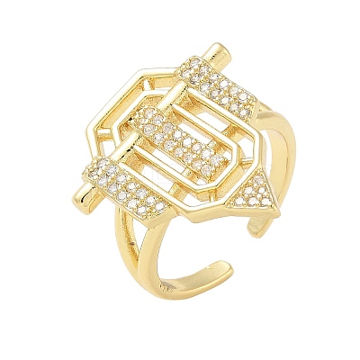 Brass Micro Pave Clear Cubic Zirconia Open Cuff Rings for Women Men KK-B124-12G-1