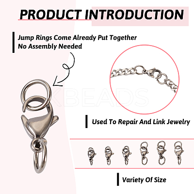 30Pcs 6 Styles 304 Stainless Steel Lobster Claw Clasps STAS-TA0001-83P-1