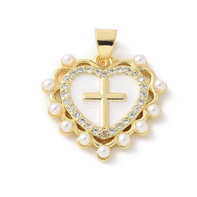 Brass Micro Pave Clear Cubic Zirconia Pendants KK-P294-16G-1