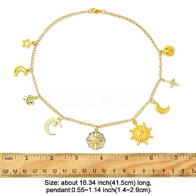 Star Moon Sun 304 Stainless Steel Cable Chain Necklaces NJEW-FS00008-1