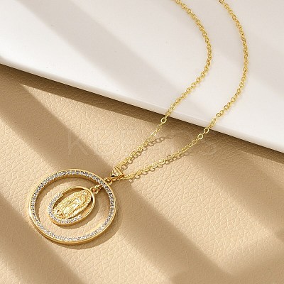 Brass Micro Pave Clear Cubic Zirconia Ring Pendant Necklaces NJEW-P322-A03-G-1