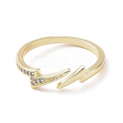 Clear Cubic Zirconia Lightning Bolt Open Cuff Ring RJEW-I094-01G-1