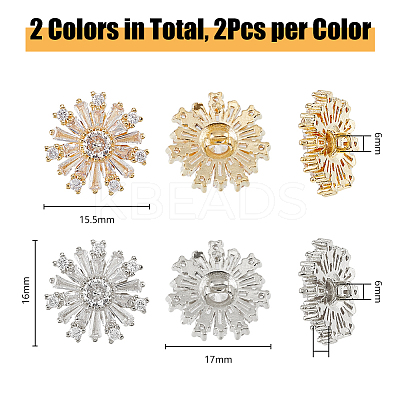 4Pcs 2 Styles Brass & Alloy Micro Pave Clear Cubic Zirconia Shank Buttons DIY-DC0002-66-1
